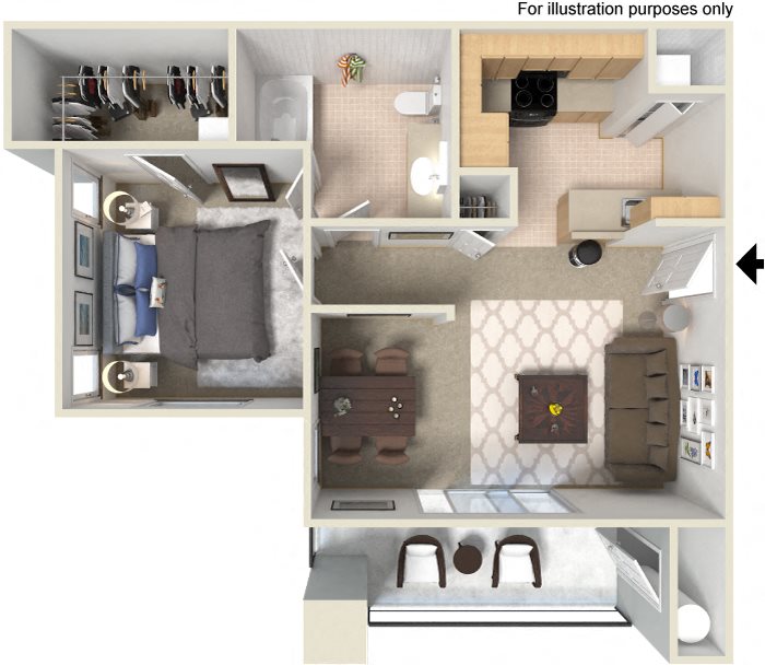 A2 1 Bed 1 Bath Floor Plan A2 1 Bed 1 Bath Floor Plan at Waterstone Apartment Homes, Tracy, CA 95377